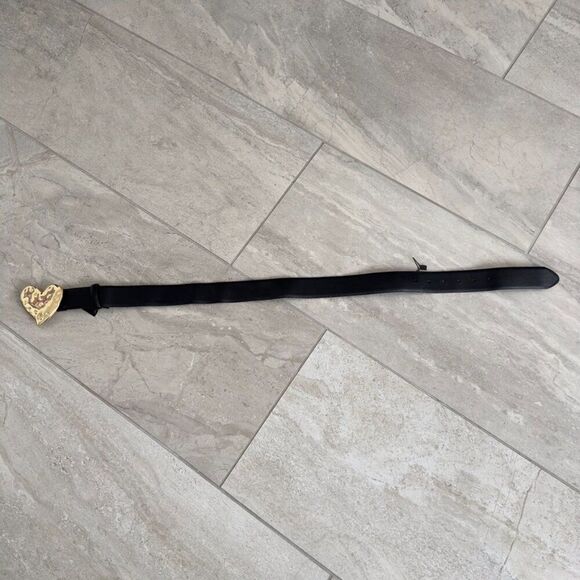 MANGO Gold tone Metal Heart Faux Leather Adjustable Belt NWOT - Sz Small - Picture 4 of 10